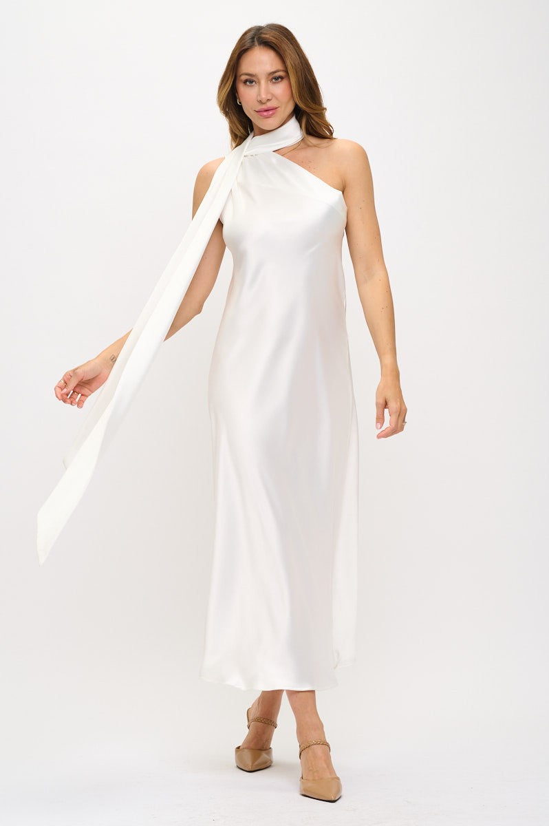 Vestido Satinado Blanco Asimétrico