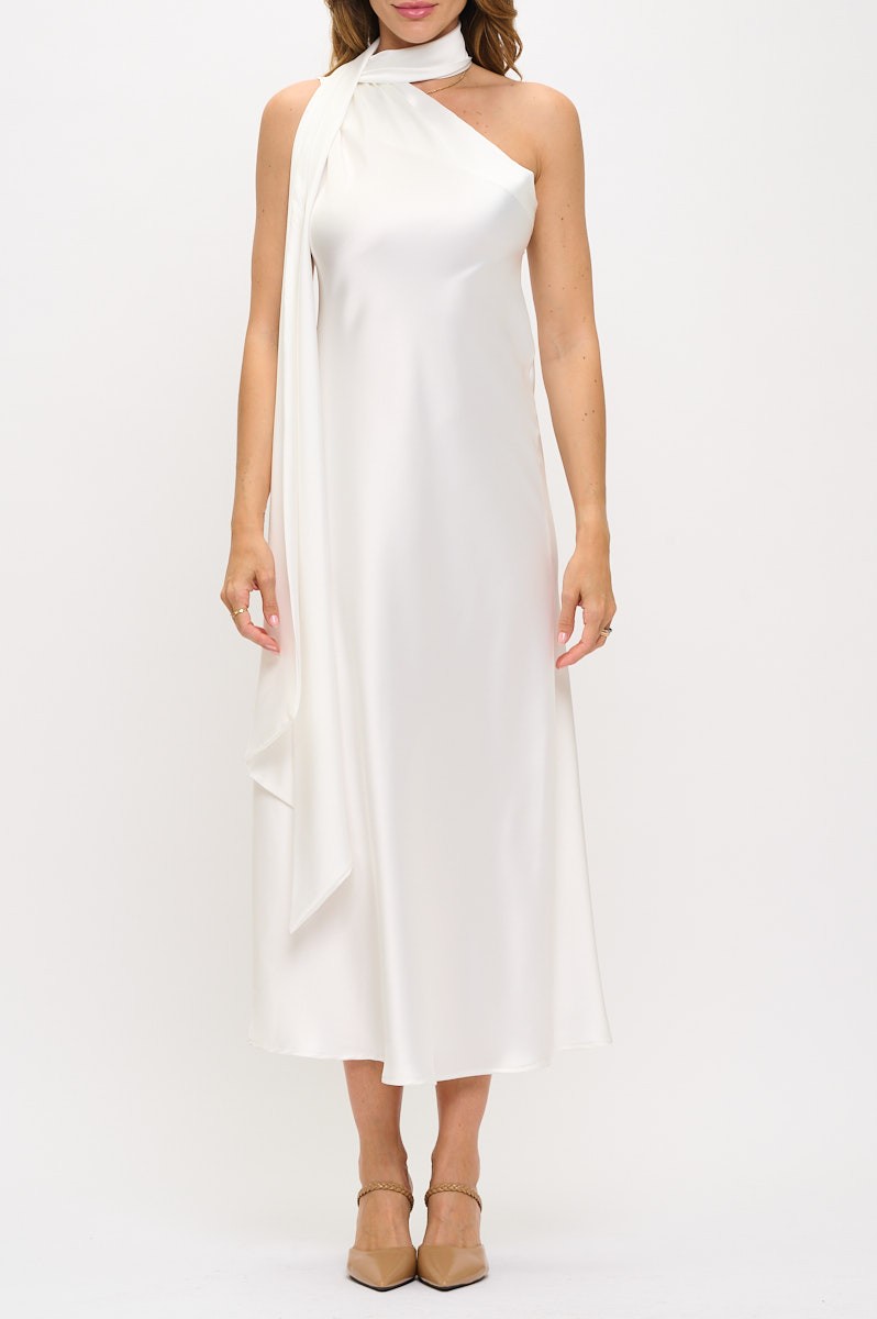 Vestido Satinado Blanco Asimétrico