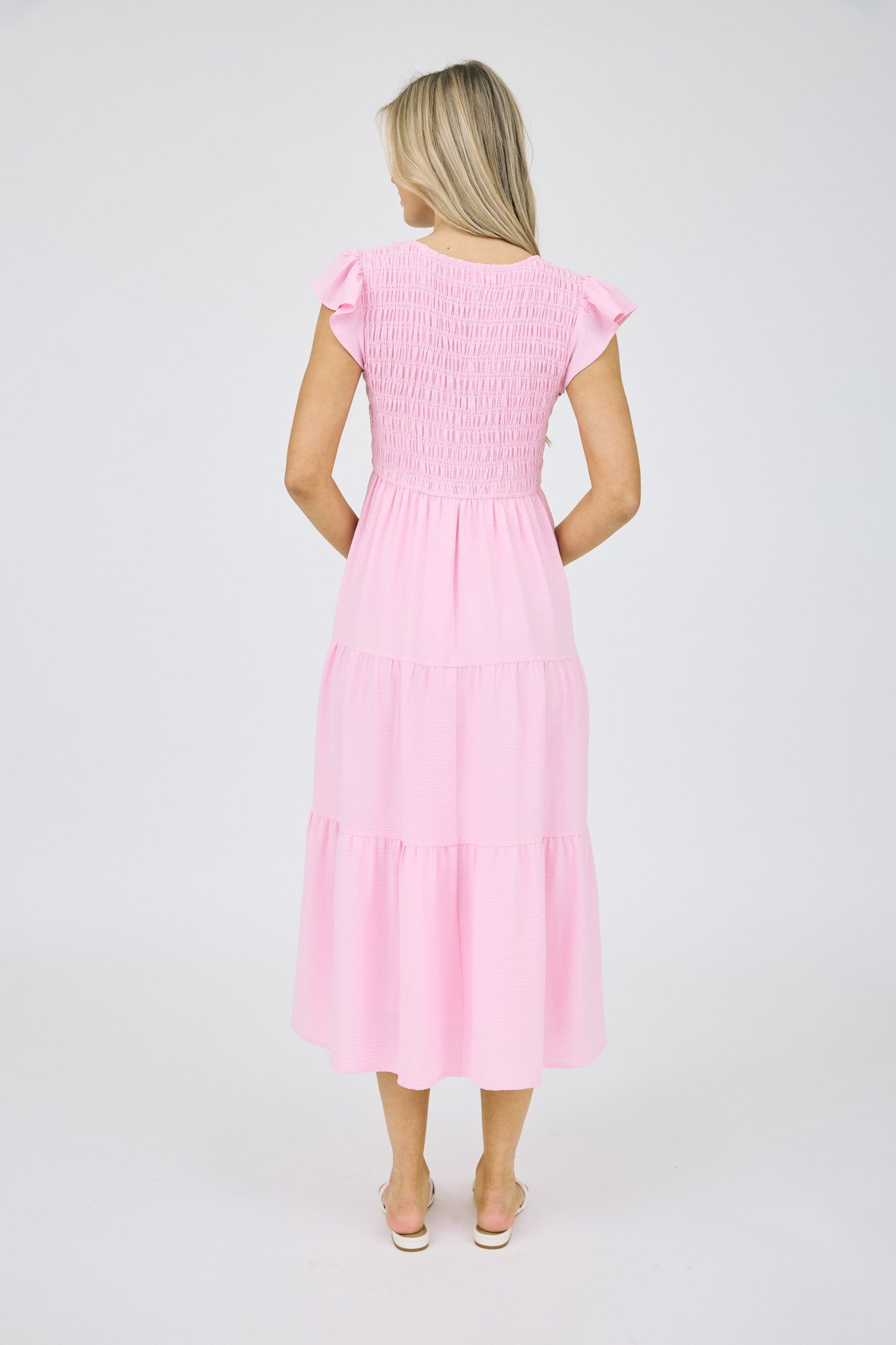 Vestido Midi/Maxi con Mangas Volantes y Cuerpo Fruncido