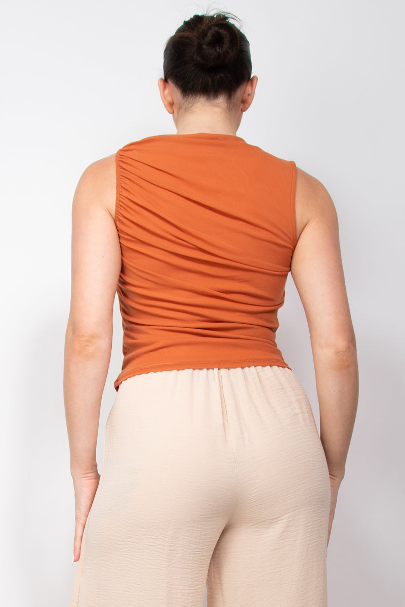 Crew Neck Elastic Sleeve Mesh Top