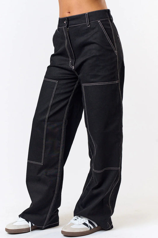 Pantalón Baggy con Costuras en Contraste
