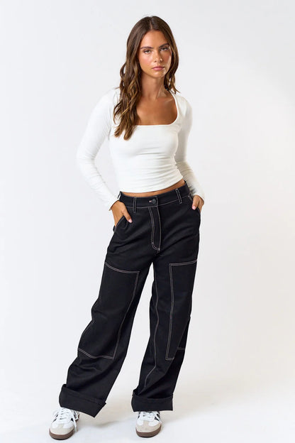 Pantalón Baggy con Costuras en Contraste
