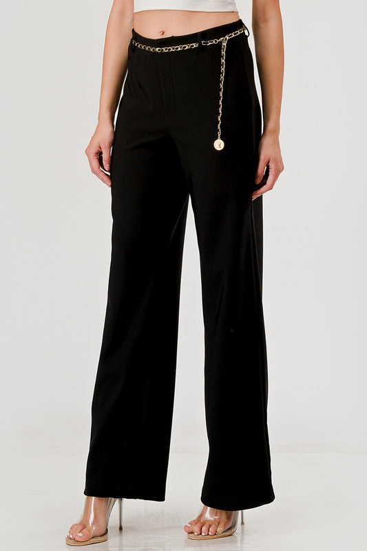 Pantalón Elegante Negro con Cadena Dorada