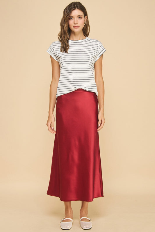 Falda Midi Tipo Slip con Cintura Elástica