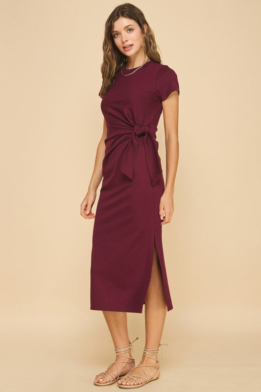 Vestido Midi con Lazo Frontal y Mangas Cortas