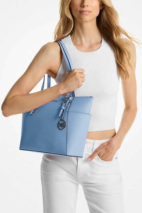 Charlotte Large Saffiano Leather Top-Zip Tote Bag