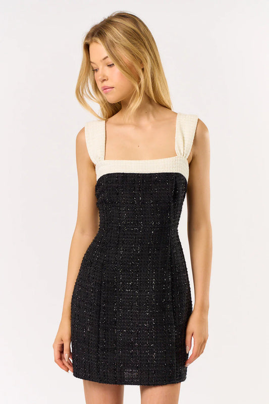 Vestido Corto en Tweed Negro y Marfil