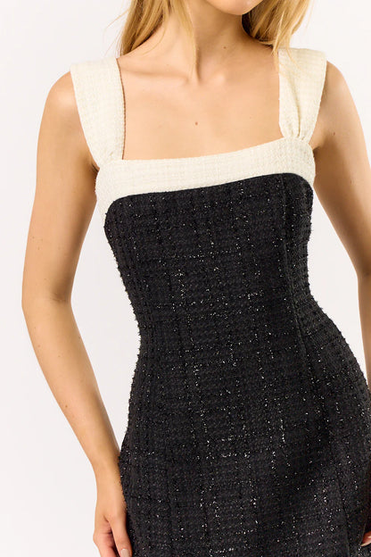 Vestido Corto en Tweed Negro y Marfil