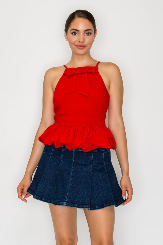 Mock Neck Frill Peplum Top