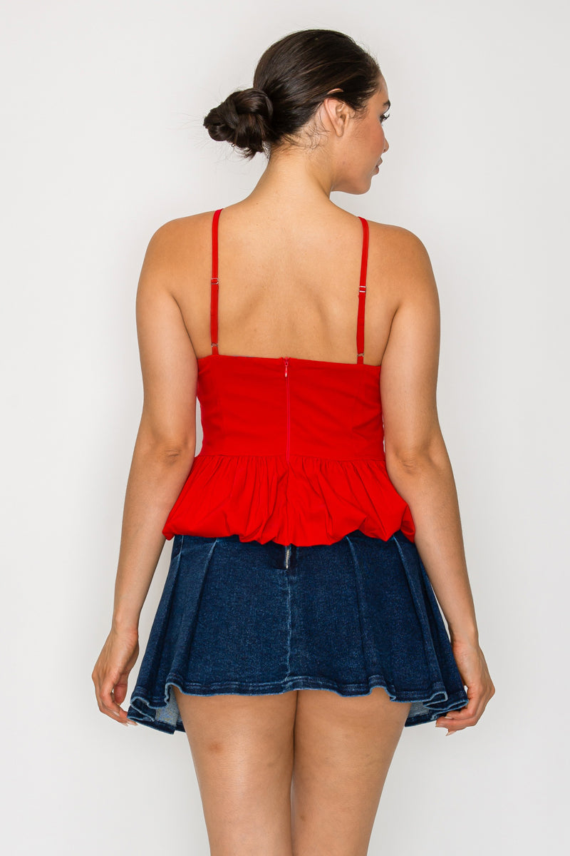 Mock Neck Frill Peplum Top