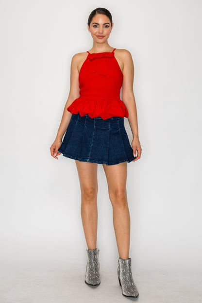 Mock Neck Frill Peplum Top