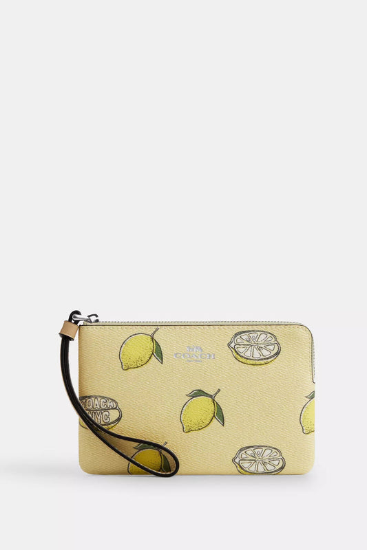 Corner Zip Wristlet With Lemon Print
