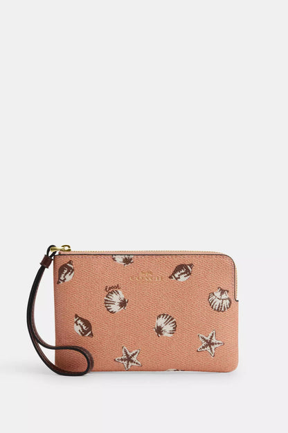 Corner Zip Wristlet With Shell Print