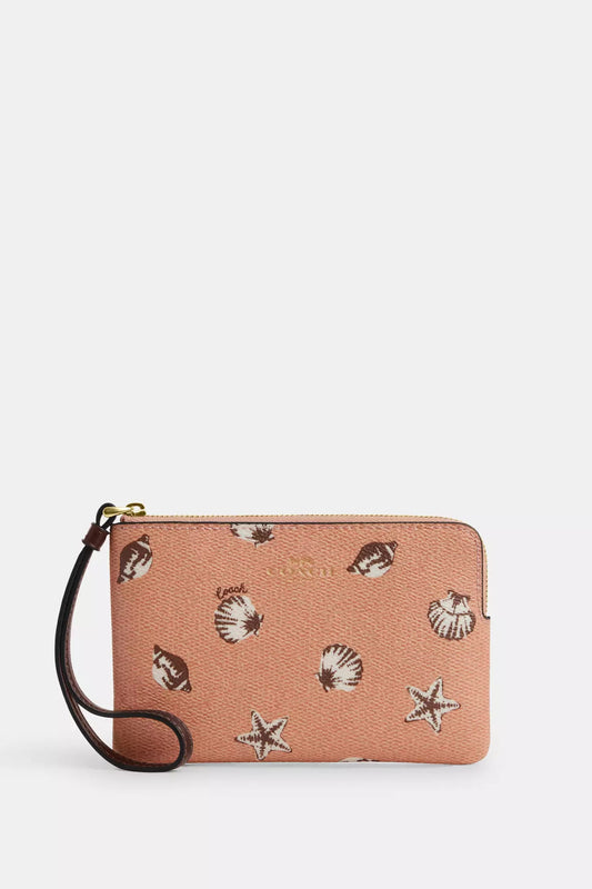 Corner Zip Wristlet With Shell Print